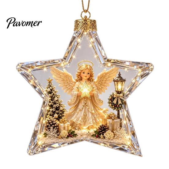 Indoor Outdoor Festive Decor Lighted Christmas Star Ornaments for Holiday Tree Decoration, Acrylic Shatterproof Hanging Home Party with Snowman Design