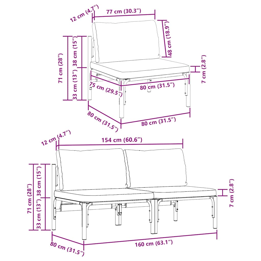 Garden Furniture with Cushions 2 Pieces Anthracite 80 X 80 X 71 Cm Steel