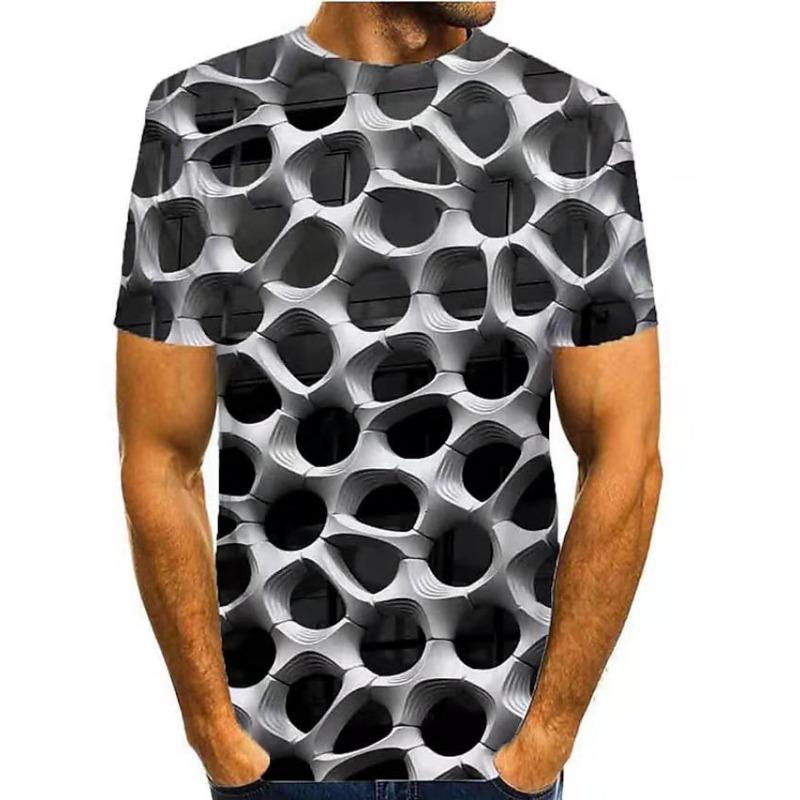 Summer Round Neck 3D Gradient Print Top Fashionable Casual Short Sleeved Men's T-shirts