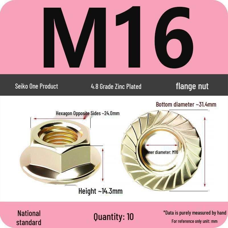 Electroplated Galvanized Anti-Slip Hex Flange Nut with Tooth Washer, M3-M16