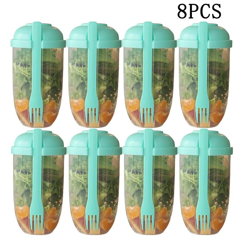 8Pcs Fresh Salad Cup Fruit Vegetable Salad Cup Salad Meal Shaker Cup Container Fork Salad Holder Large Capacity Food Box