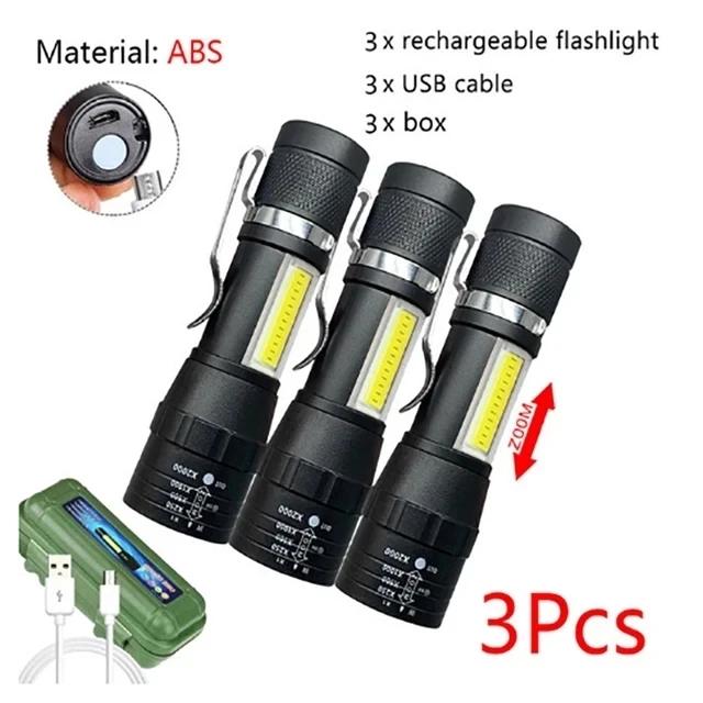 1-10PCs Mini LED Flashlight COB+XPE Zoom Torch Built In Battery USB Rechargeable With Pen Clip Outdoor Camping Emergency Lamp