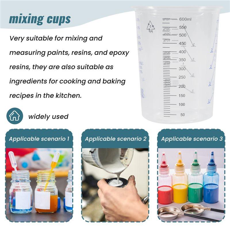 M-Modern-50Piece Graduated Plastic Mixing Cups - Use For Paint, Resin, Epoxy, Art 20 Oz (600Ml) Flexible Clear