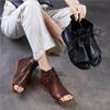 Roman Sandals Retro Genuine Leather Peep Toe Lace-up Soft Soled Versatile Women's Shoes