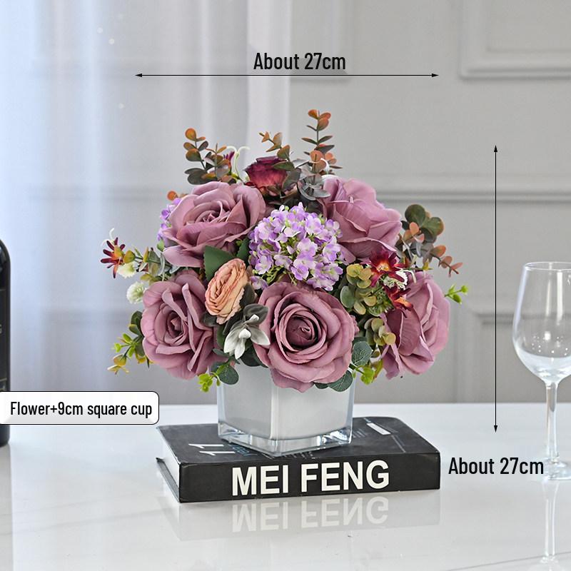 Round Glass Vase Floral Centerpiece: Decorative Artificial Flowers for Dining, Conference Tables, Hotels, Restaurants, Banquets, and Desktops.
