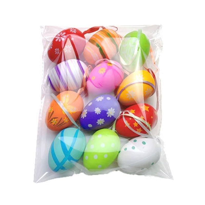 12Pcs Easter Colorful Eggs Handmade Art Ornament Decorative Crafts Supplies for Children Adults DIY Photo Props
