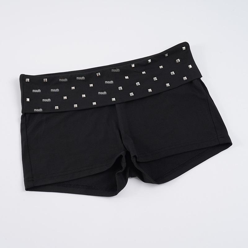 Pantaloncini a maglia ultra-corti a vita bassa con rivetti, stile europeo e americano - Abbigliamento casual sexy e snellente