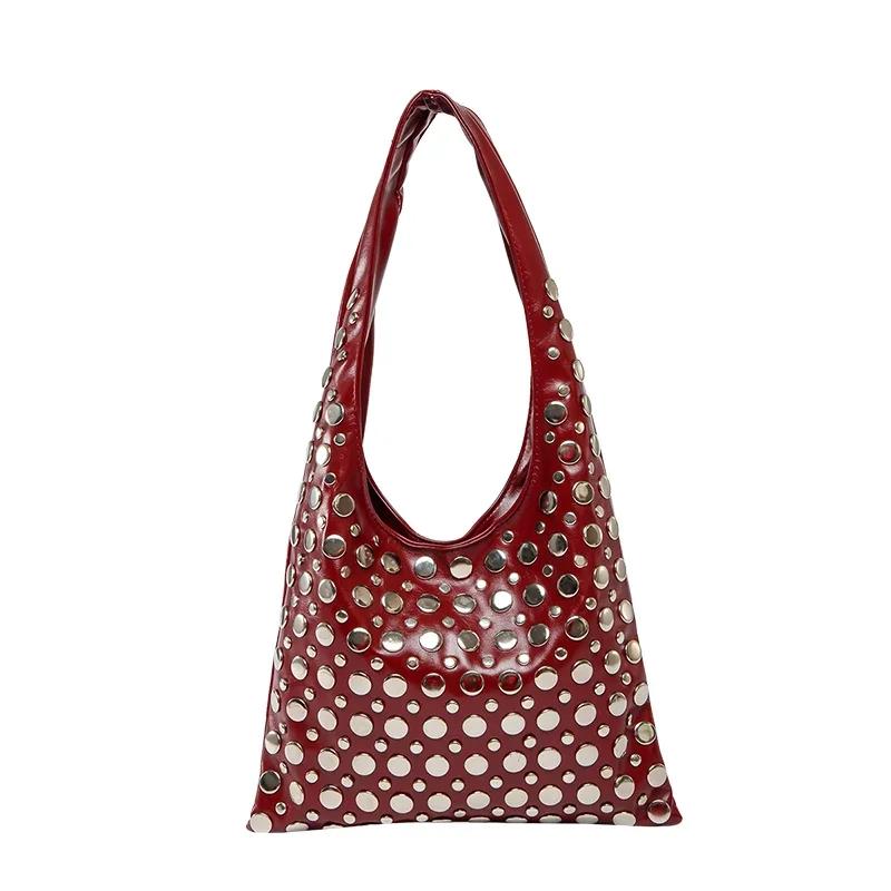 

Fashion PU Big Rivets Designer Style Shoulder Bags for Girls Trendy Large Capacity Personality Girl Style Handbags