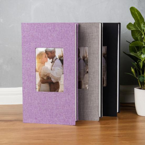 Photo Album 4x6 with 300 Pockets Linen Cover Picture Scrapbook with Front Window Slip-in Vertical Photo Book for Personalized Wedding Vacation Memory