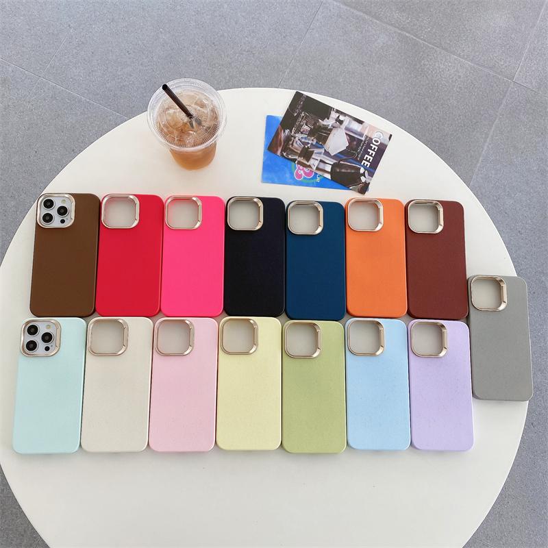 Luxury Candy Color Leather Texture Silicone Phone Case For iPhone 11 12 13 14 15 16 Pro Max Plus Matte Soft Shockproof Cover
