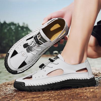 Fashion Summer Classic White Soft Bottom Handmade Stitching Beach Men's Shoes Outdoor Men's Comfortable Hollow Breathable Casual Shoes