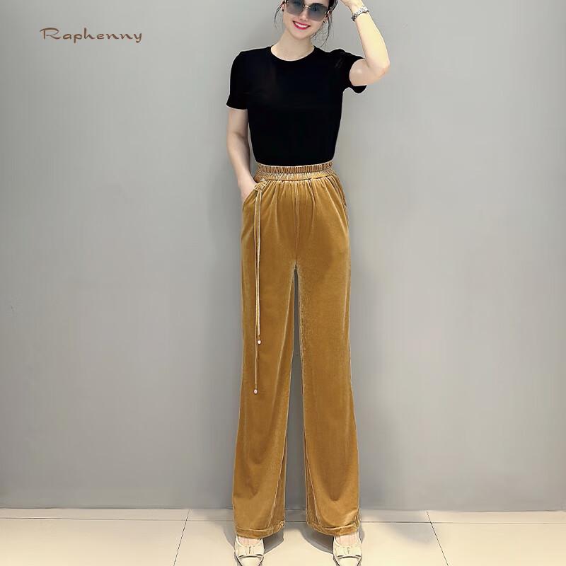 Raphenny Women's New Chinese Style Velvet Elastic Waist Long Pants