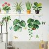 Tropical Plants Shelf Wall Sticker Green Potted Plant Wall Decals with Butterfly Flower for Living Room Bedroom Office