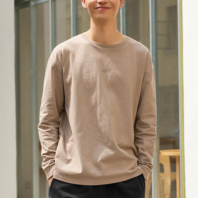 Vans Solid Twill Crew Neck Long Sleeve T-Shirt Unisex Tops Light-Brown VN000FQRYEH