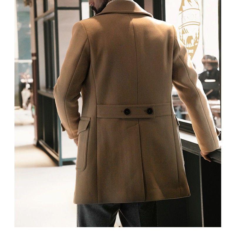 British Navy Style Woolen Coat - Autumn/Winter Mid-Length Men's Long-Sleeve, High-Quality Version