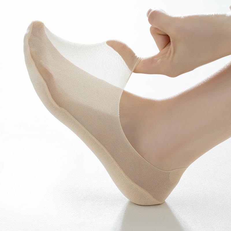 Summer Thin Boat Socks for Women, Solid Color, Versatile, Mesh Breathable, Shallow Mouth, Invisible Socks, Silicone Anti-drop, 100 Cotton Short Tube