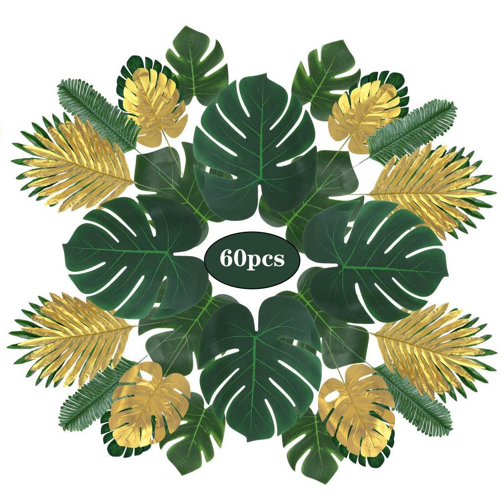 Tropical Plant Decor Set With Artificial Palm Leaves For Hawaii Jungle Party Supplies