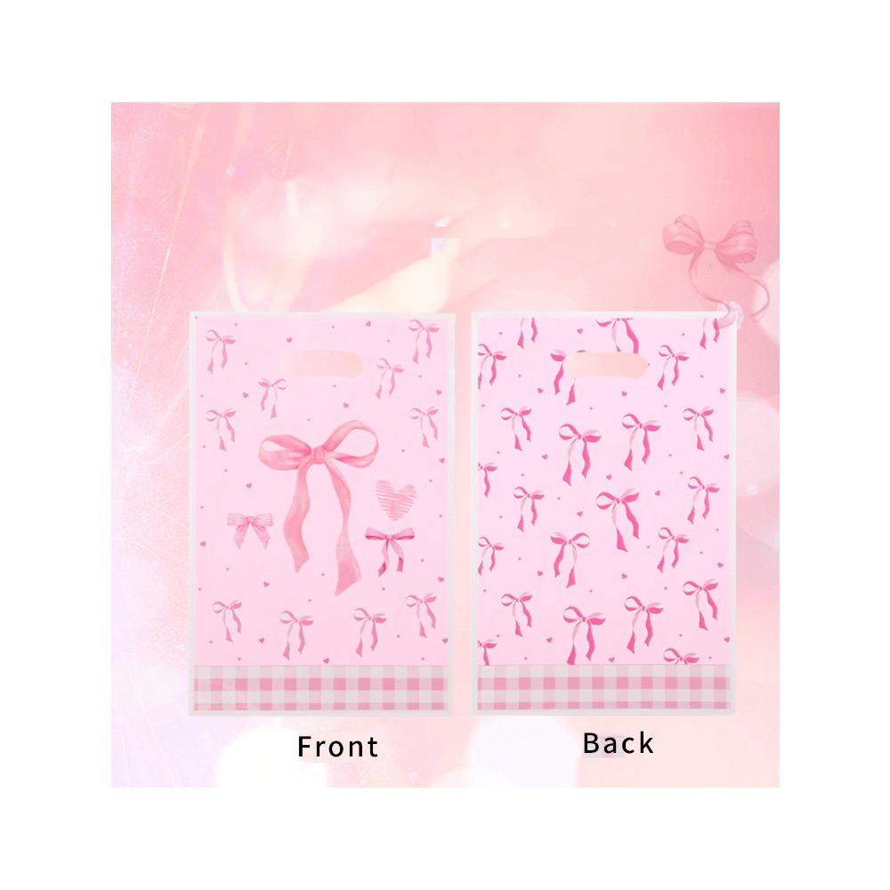 30 Pcs Pink Bow Pattern Tote Bags, Birthday, Family Holiday, Party Decoration Supplies, Gift Packaging Supplies, Candy and Biscuit Tote Bags