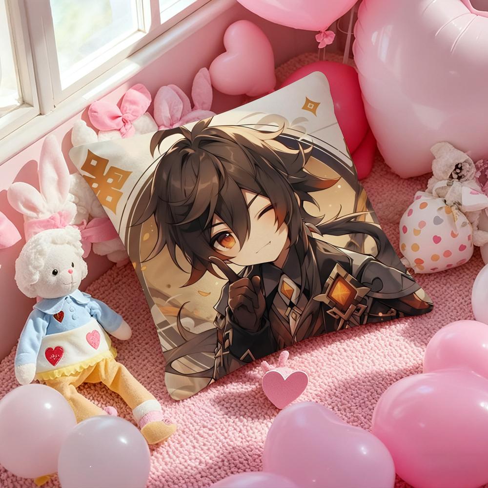Zhongli Genshin Impact Cushion Cover Pattern Printed Pillowcase for Living Room Sofa Cushion Cover & Bedroom Decor