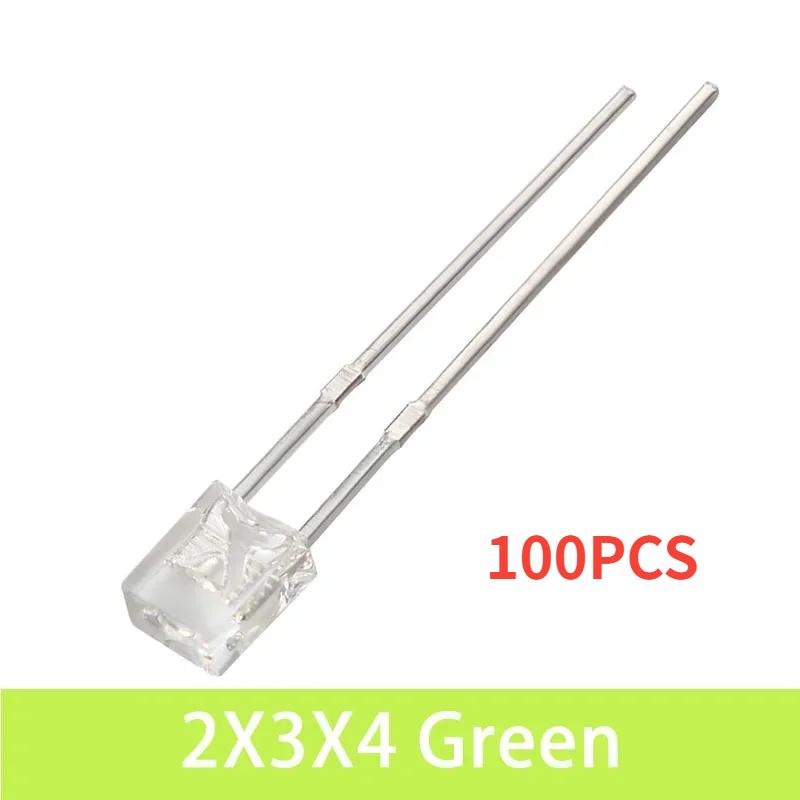 100/200PCS 2*3*4 LED Diode Kit Square LED Emitting Diodes Lamp White Red Green Blue Yellow Clear Diffused DIY Indicator 2x3x4mm