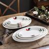 Ceramic Retro Rooster Oval Fish Serving Plate for Hotels and Households