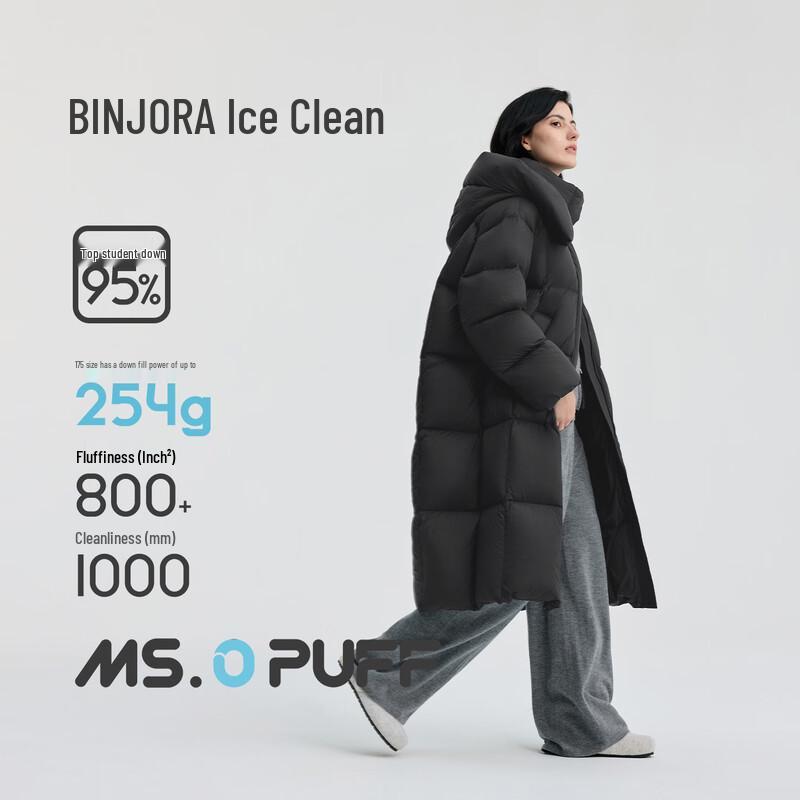 BINJORA Women's Detachable Hood Long Puffer Down Jacket J5400DO90