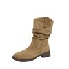 Fashion pleated piled boots autumn and winter new Maillard western cowboy short boots women's thick heel round head short boots