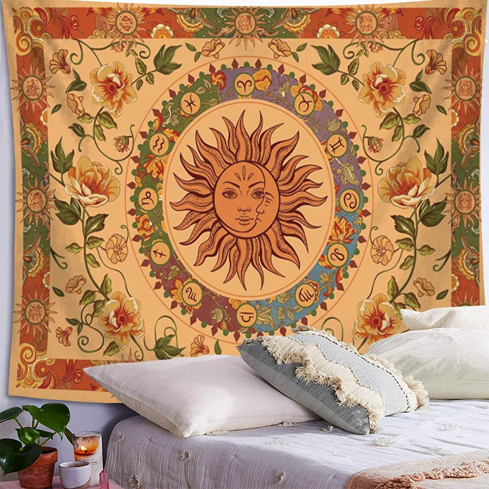 Sun and Moon Face Series Wall Hanging Cloth for Home Room Decoration Background Cloth for Bedside Wall Hanging Rug