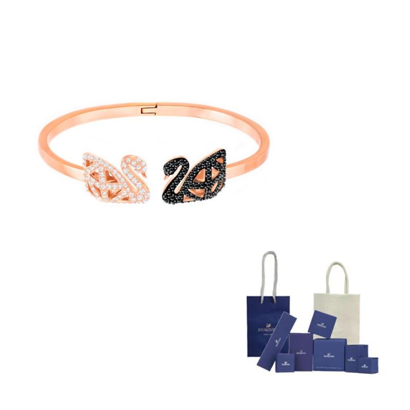 Swarovski FACET SWAN Artificial Crystal Bangles Womens Rose Gold M-Original Brand Box And Bag