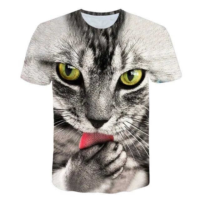 Cat Girls T Shirt Clothes Boys Girls Animal Children 3D T-Shirt Kids Summer Cat Lively Cute Funny Baby T Shirts Tops 4-14Y