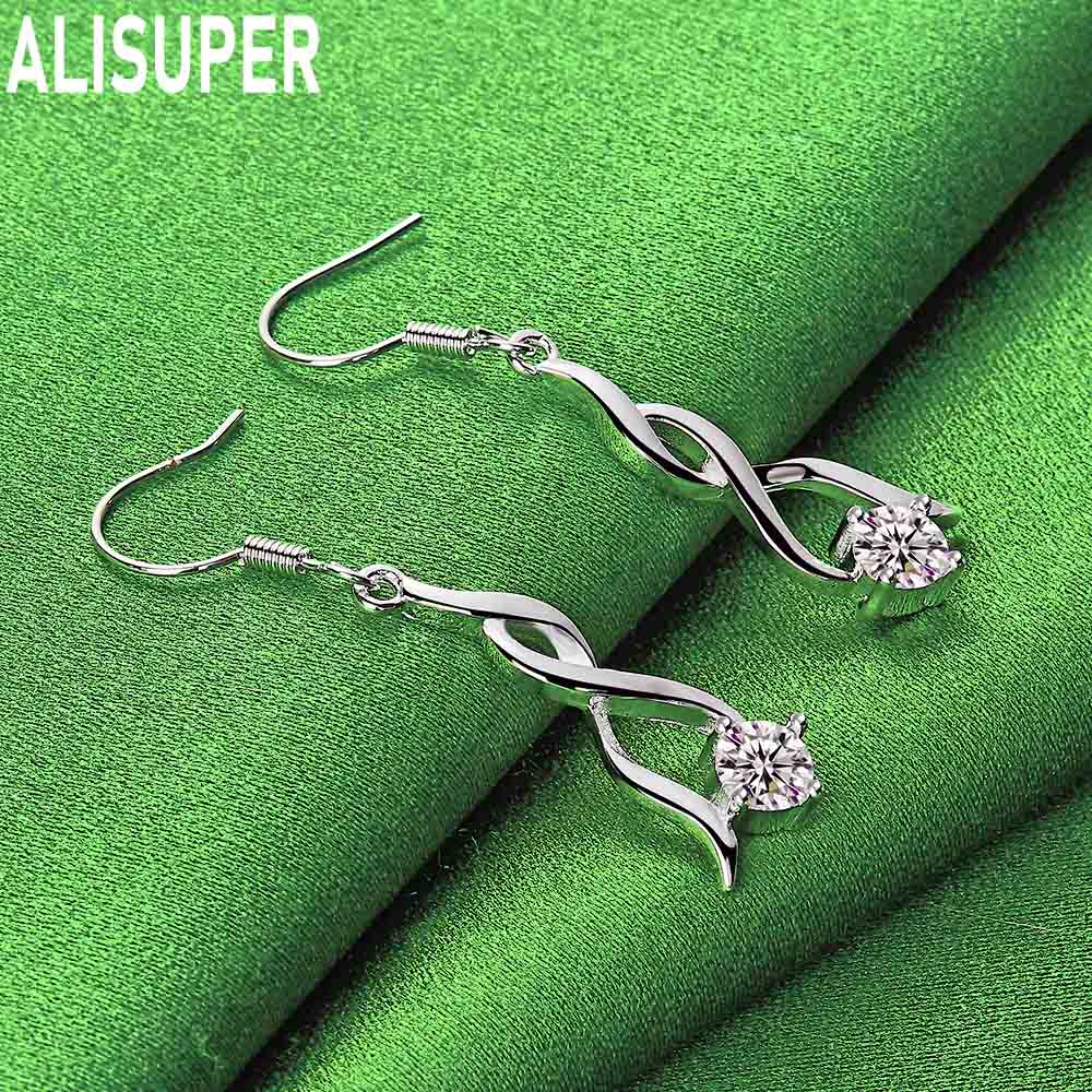 925 Sterling Silver Twisted Earrings With AAA Zirconia - Stylish Evening Jewelry