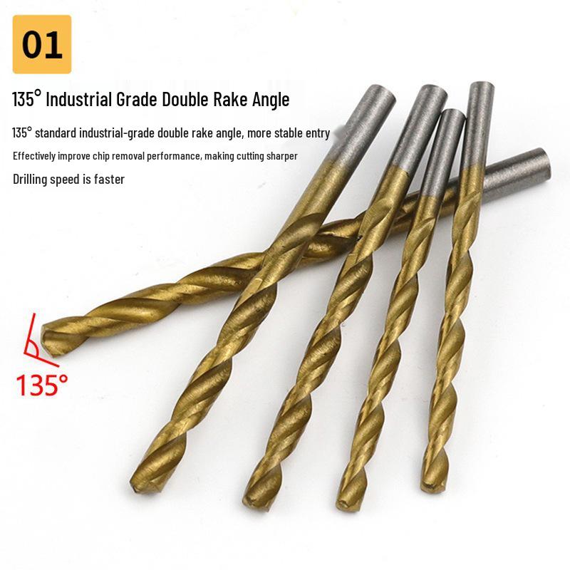 White Titanium-Plated High-Speed Steel Twist Drill Bit Set, 1.5mm-6.5mm, for Electric Drills.