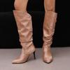 Cizme de damă cu toc înalt, toamnă și iarnă noi cizme casual supradimensionate în stil european și american, culoare uni, vârf ascuțit, toc subțire