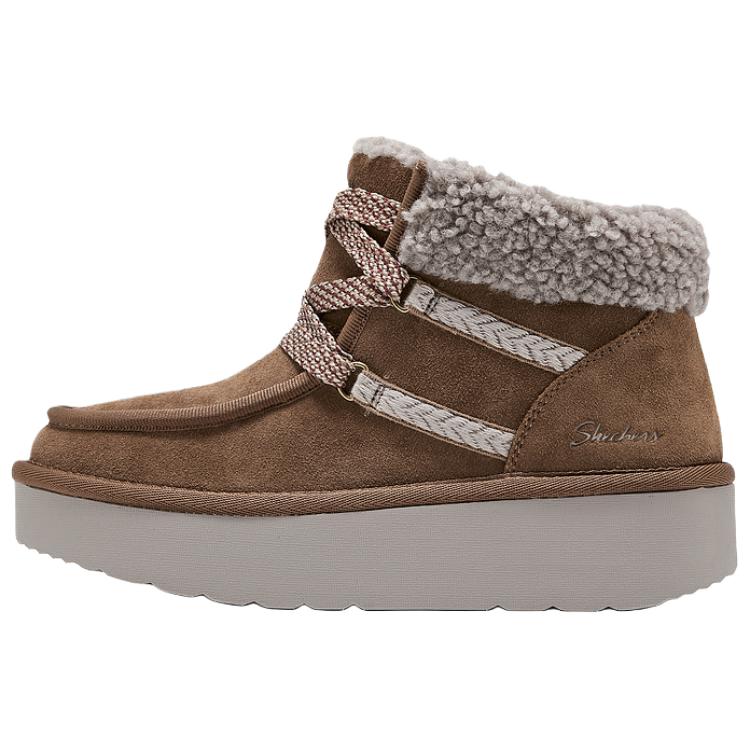 Skechers Suede Padded Warm Height Increasing Comfortable Fashion Mid-Calf Snow Boots Women boots Brown 169142-CSNT 35