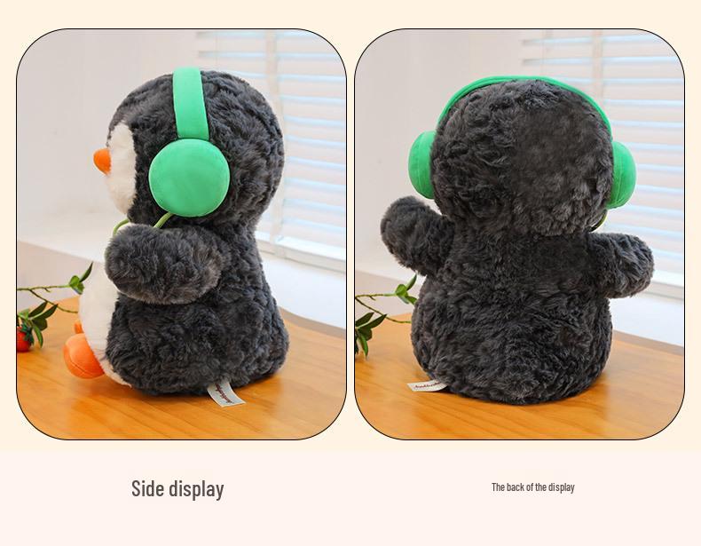 Chubby Penguin Plush Toy with Fun Headphones - Cute Cartoon Doll Gift for Girls