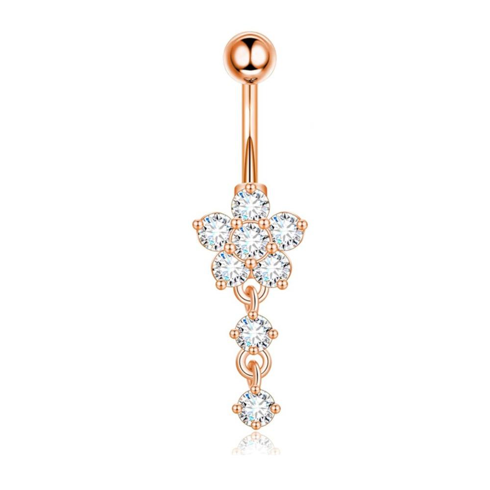 Rhinestone Flower Pendants Belly Button Ring Stainless Steel Body Piercing Jewelry Girls