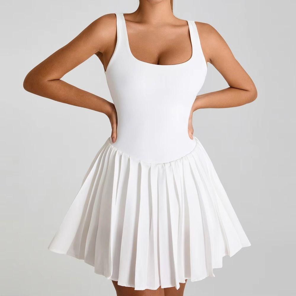 Ausgeschnittenes Damen-Tenniskleid Ärmellos Badmintonröcke Trainings-Stramplerkleid Badminton Sport