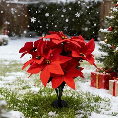 Künstliche Weihnachtsblumen 7 Köpfe Faux Poinsettien Bouquet für Weihnachts-Tischvasenfüller Pflanzgefäße