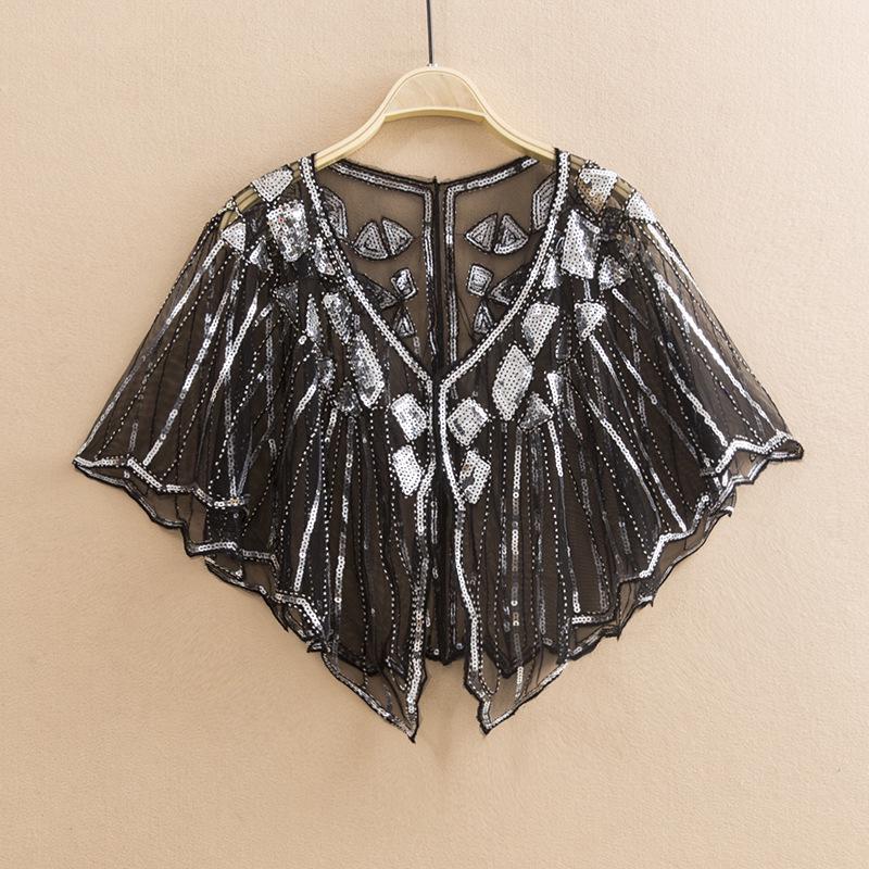 Cheongsam Evening Gown Shawl with Sequined Lace Shrug Cape