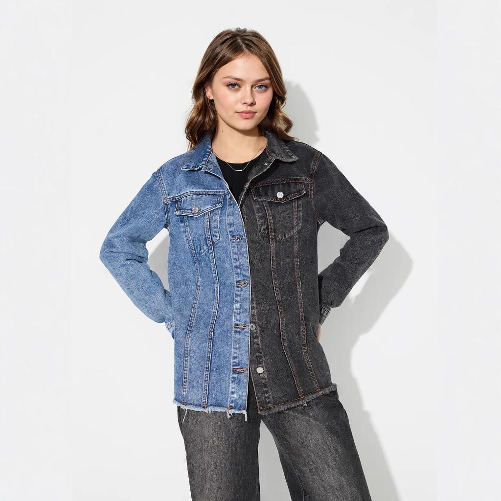Women's Loose Colorblocking Lapel Denim Jacket