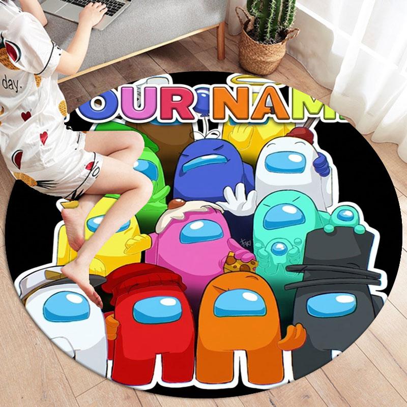 Among Us Custom Name Round Area Rug,Carpet Rug for Living Room Bedroom Sofa Playroom Decor,Non-slip Floor Mat