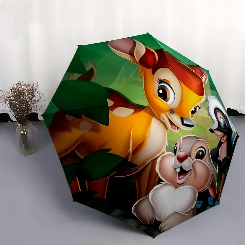 Bambi Thumper Skunk Cartoon Umbrella, Portable 3-Fold Compact Umbrella, Suitable for Camping, Hiking and Travel, Ideal Easter Birthday Gift