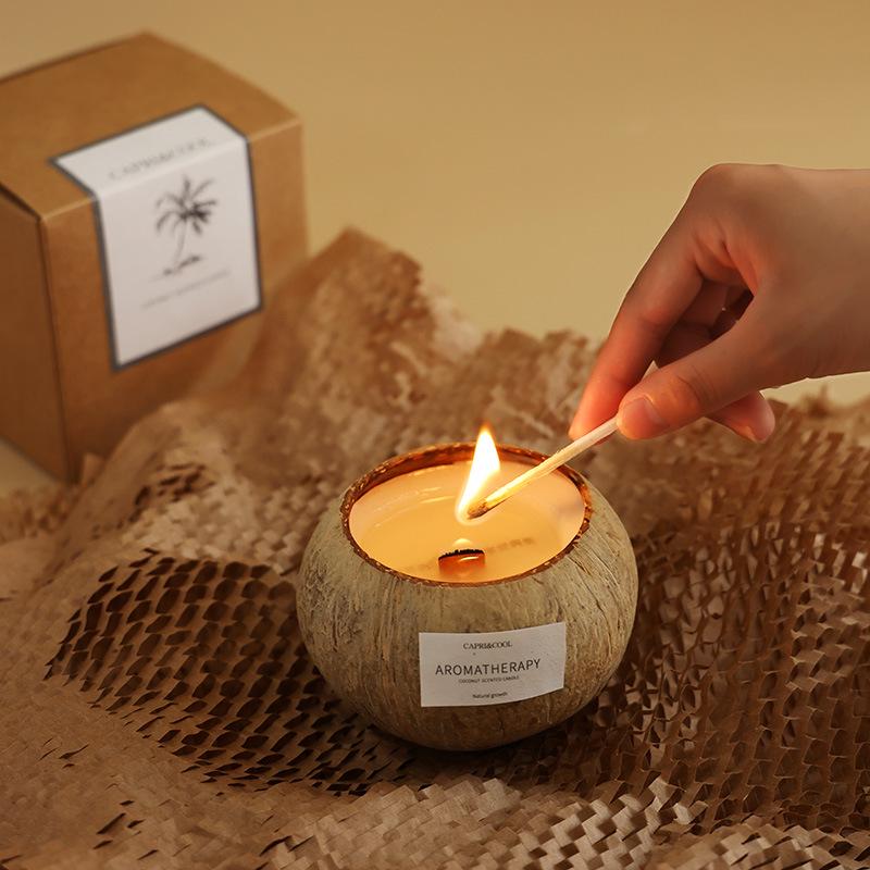 Coconut Shell Scented Candle Gift Box - Creative Bedroom Fragrance Souvenir