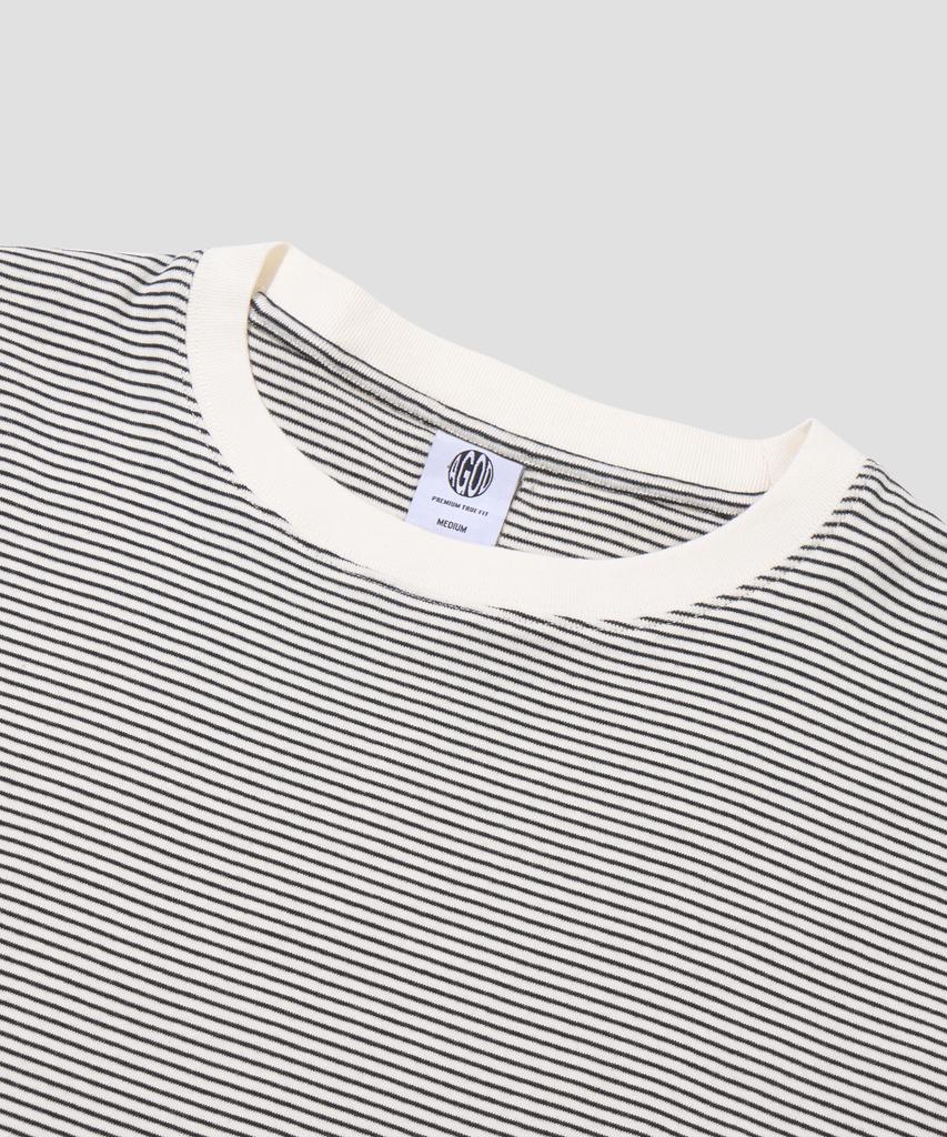 AGOD Back Incision Stripe Half T-Shirt [Ivory]