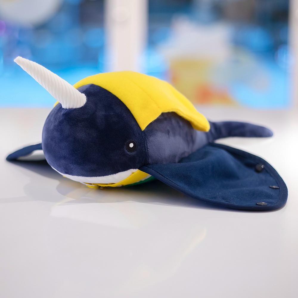 Narwhal Simulation Blue Plush Stuffed Toy Button Clothes Animal Doll Gift Kid
