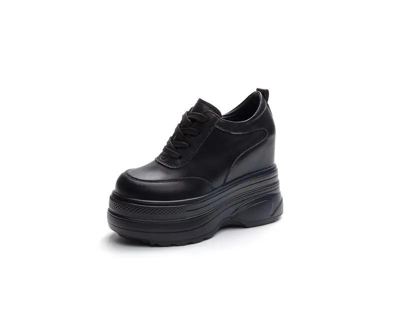 11cm Genuine Leather Women Fashion Platform Sneakers High Hidden Heel Wedge Walking Shoes Brides Wedding Shoes Tennis Shoes