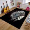 Skull with Feathered Headdress Patterned Carpet, Non Slip Mat Suitable for Living Room and Bedroom Sofas