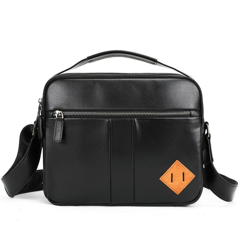 New Top Layer Cowhide Men s Shoulder Bag High-end Casual Crossbody Business Trend чёрный
