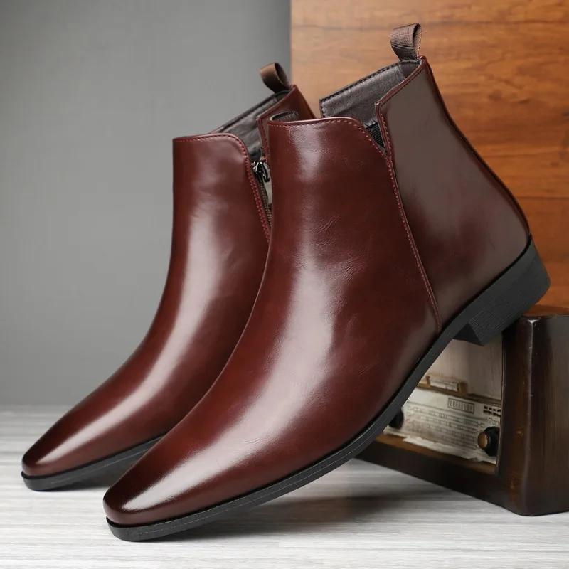 New Men's Boots Classics Chelsea Boots Luxury High Top Leather Boot Fashion Casual Ankle Boots Men Dress Boot