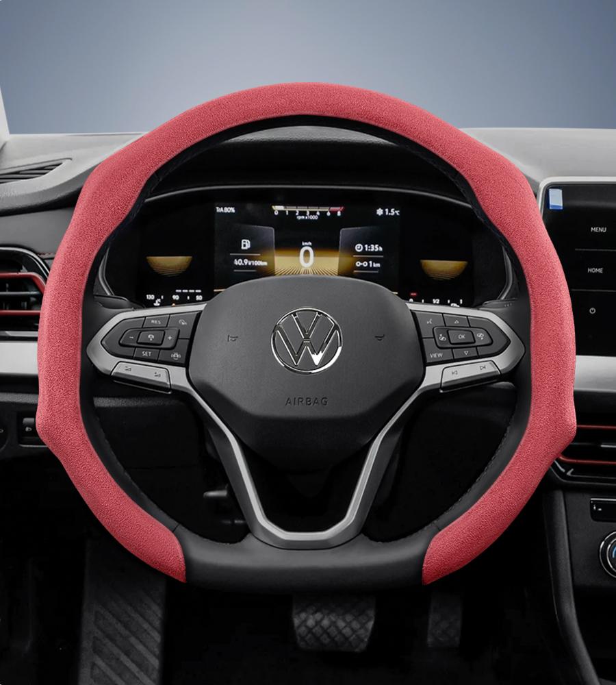 Suitable for Volkswagen Premium Suede Snap-On Steering Wheel Covers, Non-Slip and Durable, Available for D-Shaped Steering Wheels, Compatible